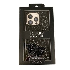 FLAUNT Square Case iPhone 16 Pro Black Glitter MagSafe 12ft Drop Protection NEW